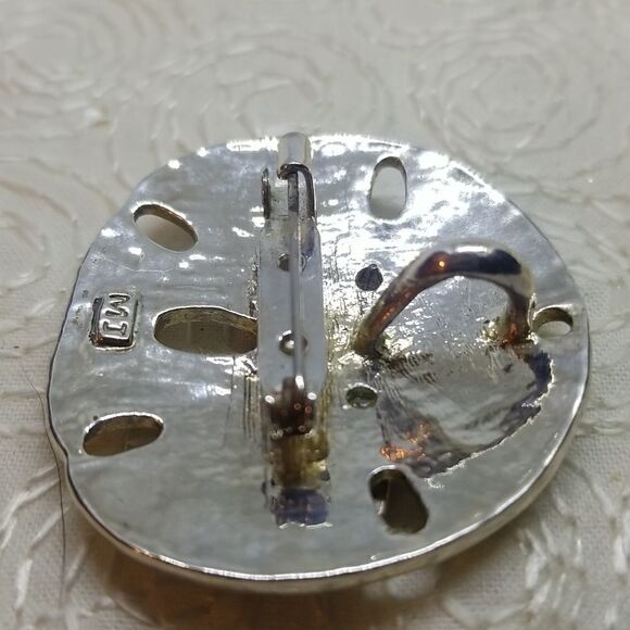 MJ Starfish Sand Dollar Brooch Pin Pendant Silver Cutout 1 3/4in - Picture 9 of 9